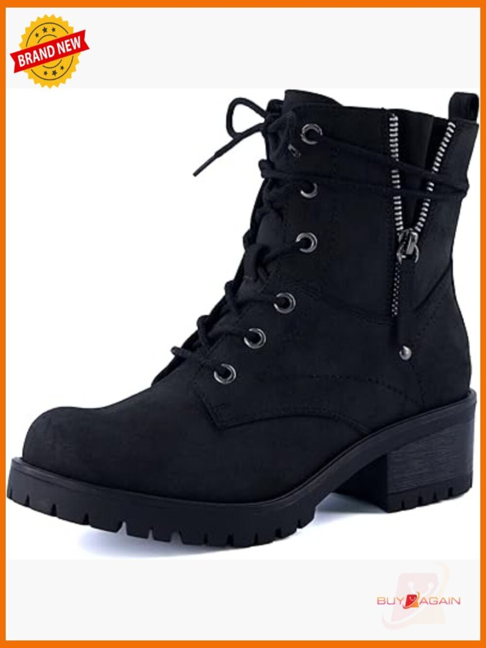 Women's Kobe Heeled Combat Boots - Lace Up Side Zipper Memory Foam Insole Vegan